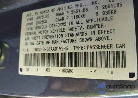 2010 Honda Accord 3.5 Ex-L from USA, damaged, VIN 1HGCP3F84AA015265